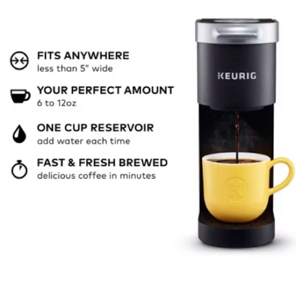 NIB New Black Keurig K-Mini Single-Serve K-Cup Pod Coffee Maker. Compact Kitchen